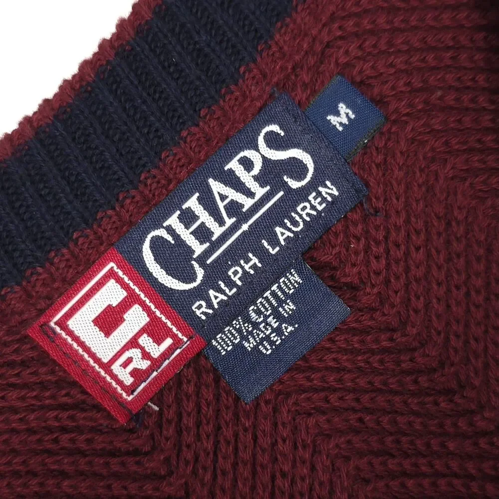 CHAPS RALPH LAUREN Mens VINTAGE Sweater MEDIUM Burgundy‎ Crewneck Logo USA MADE